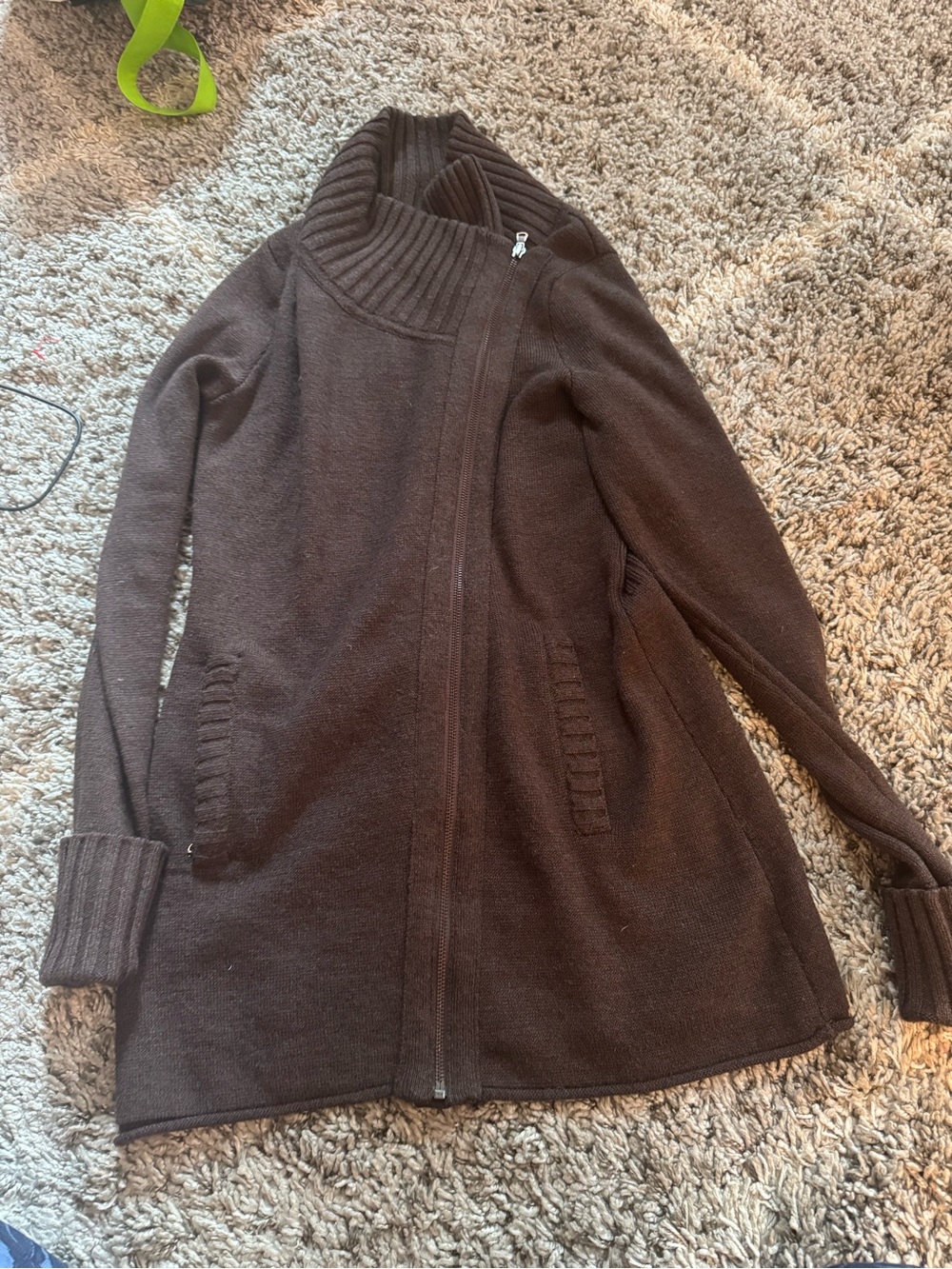 Athleta Chocolate Brown Asymmetrical Zip Cowl Sweater